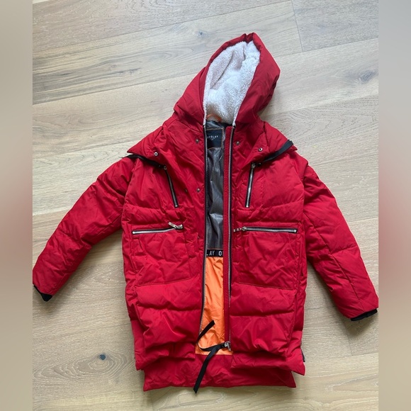 Orolay Red Puffer Jacket with High Collar and Quilted Design - Picture 2 of 4